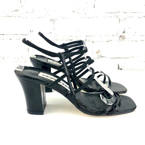Vintage 90’s Y2K Black Square Toe Strappy Heels - Picture 2 of 6